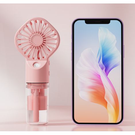 Ventilateur portable à brumisation humidifiant pour hydratation, longue autonomie rechargeable, couleur rose, dimensions 32×68×158 mm, autonomie 12 heures (1/5)