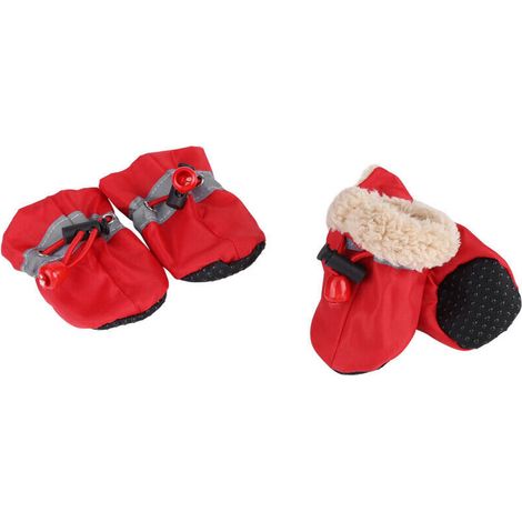Jeffergarden Chaussures antidérapantes pour chien, bottes, chaussettes pour chien, en coton doux rembourré, rouge 5, 4 pièces/ensemble (1/5)