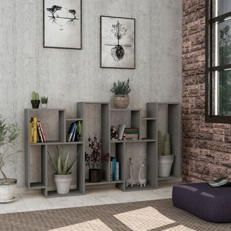 Libreria in legno 96x168,5H cm orizzontale bifacciale colore cemento - Karmato (1/5)