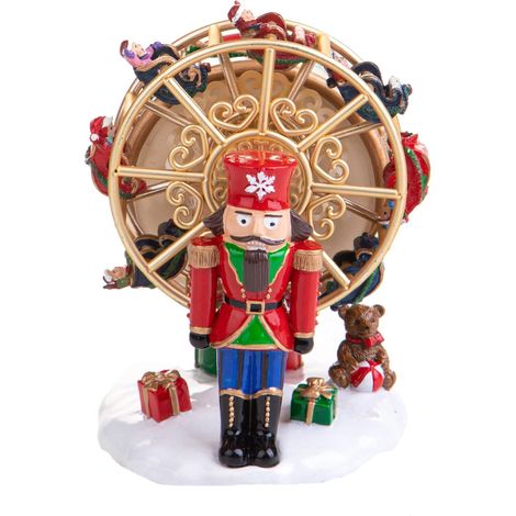 Carillon natalizio per villaggio di Babbo Natale con schiaccianoci h 14 cm