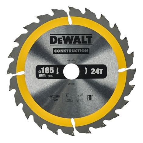DeWalt DT1934-QZ - Hoja de sierra circular (165 x 20 mm, 24T, madera clavada)