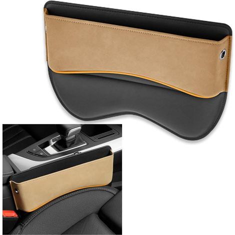 Car seat space filler, leather car seat storage box, universal car seat organizer, adjustable car utility bag (beige) (1/5)