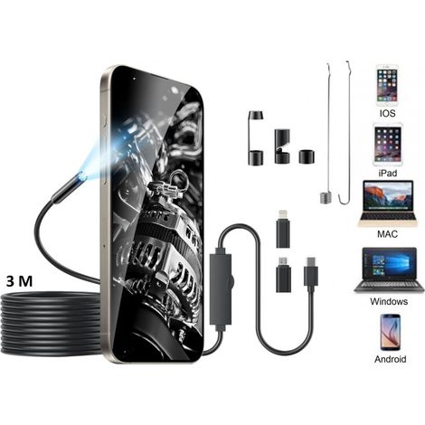 Endoskopkamera für Telefon, Laptop und Computer (iOS/iPhone/Android) mit 3-m-Kabel