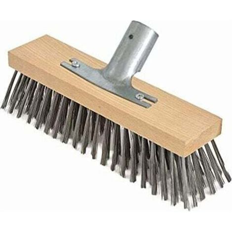 Scopa con setole in acciaio, 30 cm con supporto per manico in metallo - Ø 28 cm - testina - corpo in legno di faggio di alta qualità (1/4)