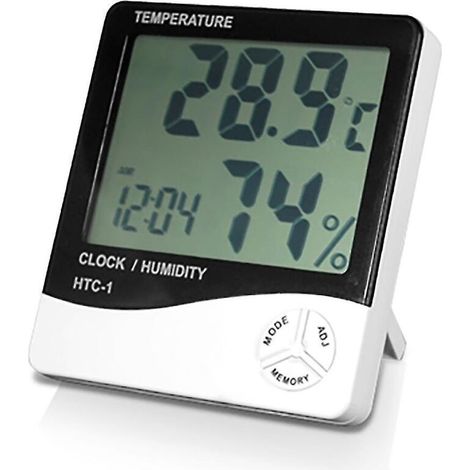 Digitales LCD-Thermometer und Hygrometer mit Uhr und Wecker (1/5)