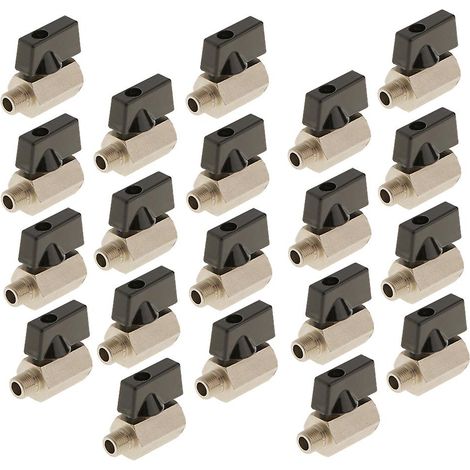 Lot de 20 vannes à bille en laiton, filetage femelle-mâle 1/8 NPT, finition sablée. (1/5)