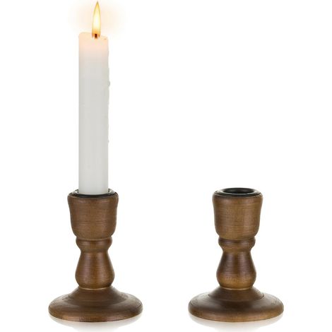 2 pcs Bougeoir, Bois Massif, Trou 2,2 cm, Base 7 cm, Hauteur 9 cm, Décoration Maison (1/5)
