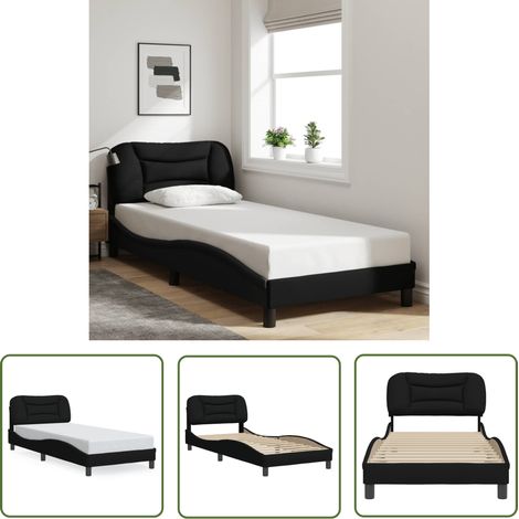 The Living Store Cadre de lit sans matelas noir 90x190 cm tissu - Lit Double - Cadre De Lit - Literie - Meuble De Chambre - Design Moderne (1/5)