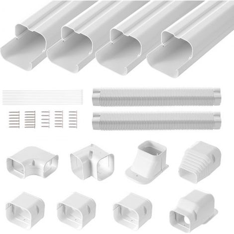 Mini-Split-Line-Set-Abdeckung 76,2 mm B 5350 mm L, dekorative PVC-Rohrleitungsabdeckung für Klimaanlage mit 4 geraden Kanälen und vollständigen Komponenten, überstreichbar für Wärmepumpen, weiß (1/5)