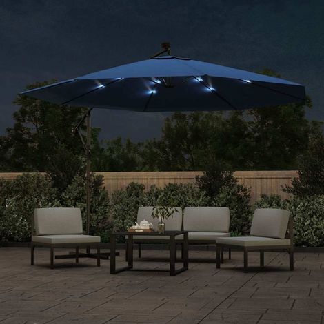 Parasol déporté avec lumières LED, Parasol pour Balcon Jardin Plage Terrasse, Bleu azuré 350 cm OIB1488E (1/4)