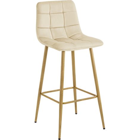 Sgabello Alto Arceto in Velluto Beige e Gambe Rovere (1/5)