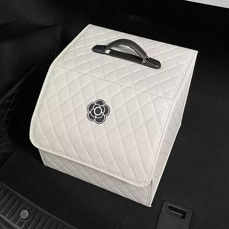 Organisateur de coffre de voiture, grande capacité, multifonctionnel, en cuir PU, portable, avec couvercle, blanc - Grand (1/5)