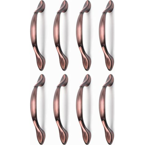 8 pcs Vintage Poignées de Porte de Meubles, Poignées d’Armoire Vintage en Forme d’Arc Poignée Tirer Meubles (Entraxe des trous 96 mm, bronze rouge)