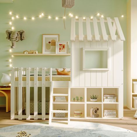 Cama infantil casita con almacenaje madera 90x200 OKMYHOME (1/5)