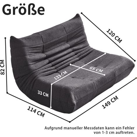 Sofá doble gigante tipo puff Modenuit en terciopelo Teddy gris para interior y exterior (1/4)