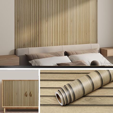 Papel pintado imitación madera marrón de 45×500 cm, efecto 3D, lavable, para paredes, techos y muebles.