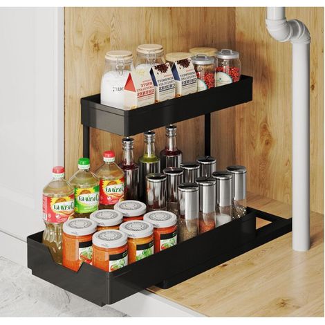 Étagère sous Évier 2 Niveaux, Rangement Cuisine Salle de Bain, Organisateur Placard avec Support, Rack Robinetterie pour Armoire Cuisine et Salle d'Eau (1/5)