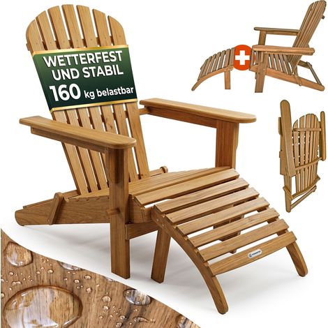 CASARIA® Adirondack Lounge Chair with Footrest Solid Acacia Wood Wide Armrests Weather-Resistant Comfortable Design Garden Patio Conservatory Balcony Furniture (1/5)