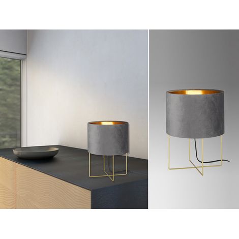 LED Tischlampe mit Lampenschirm Samt Grau - innen Gold, Höhe 32cm (1/5)