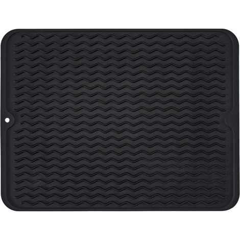 BelleRise - Tapis de vaisselle en silicone, antidérapant et facile à nettoyer (40,6 cm x 30,5 cm, noir) (1/5)