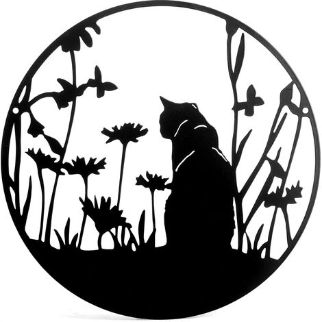 Schwarze Katzen-Silhouette-Dekoration aus Metall, Kunst-Wanddekoration für Wohnzimmer, Schlafzimmer und Garten