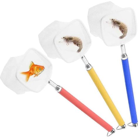 Lot de 3 épuisettes à crevettes pliables et télescopiques en acier inoxydable pour aquariums et bocaux à poissons pour enfants (carrées) (1/5)