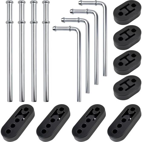 Kit de supports d'échappement 4 pièces Tiges de support d'échappement universelles coudées à 90° et silencieux long droit 8 pièces Support en caoutchouc Tige de support 2 trous 4 trous