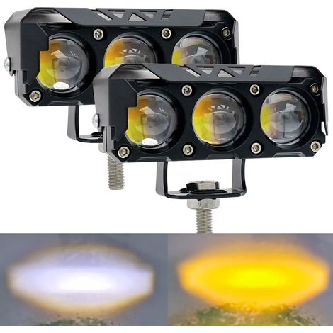 Dual-color yellow/white LED motorcycle driving fog lights bar, 2 pieces, driving lights, pod auxiliary work lights suitable for truck, motorcycle, ATV, SUV, UTV