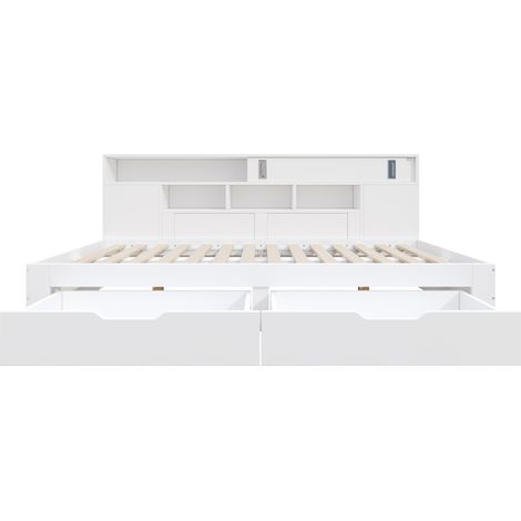 Cama infantil 90 x 200 cm con almacenaje en MDF blanco HOMVRA (1/5)