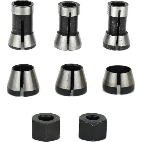 Lot de 6 mandrins de fraiseuse 6/6.35/8 mm – Acier au carbone – Pince de serrage pour fraisage bois – Applications automobile et ingénierie (1/5)