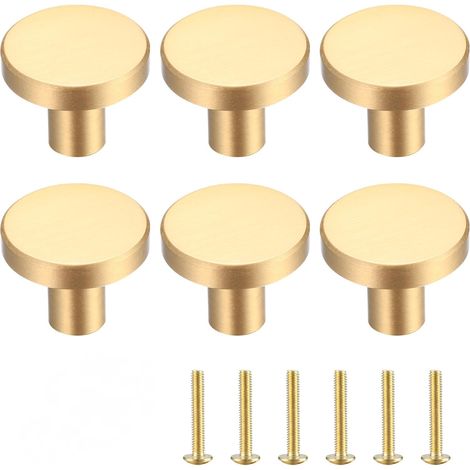 6 Pièces Boutons de Tiroir en Laiton Doré, Boutons de Meubles Armoire Ronds en Or, Poignees de Porte de Cuisine pour Décor, avec tournevis - 20 25 mm