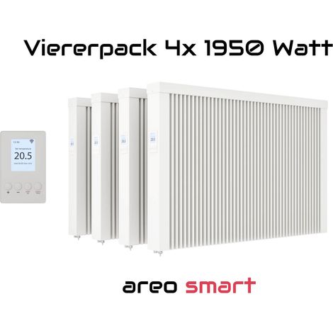 Elektroheizung Viererpack 4x 1950 Watt Flächenspeicherheizung areo smart - digitales Thermostat mit LCD-Display - Option zur Appsteuerung von eVARMO (1/5)