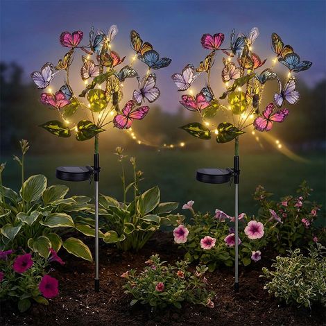 Lampe solaire à LED Lampe d'extérieur multicolore Capteur crépusculaire H 70 cm 2er Set
