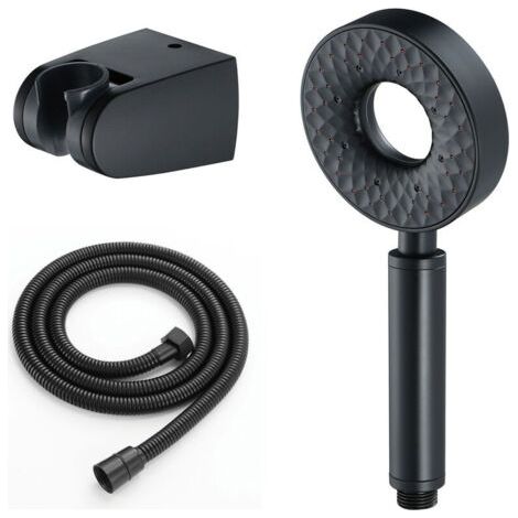 Douche haute pression, ceinture de douche à main ronde en ABS, flexible de douche en acier inoxydable 1.5M, douchette à main 3 fonctions avec support, noir