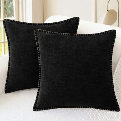 Set mit 2 Kissenbezügen 50×50 cm, einfarbig schwarz, weicher Chenille, Sofa (1/4)
