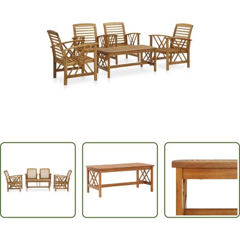 Massivholz - 5-tlg. Garten-Lounge-Set Massivholz Akazie (1/5)