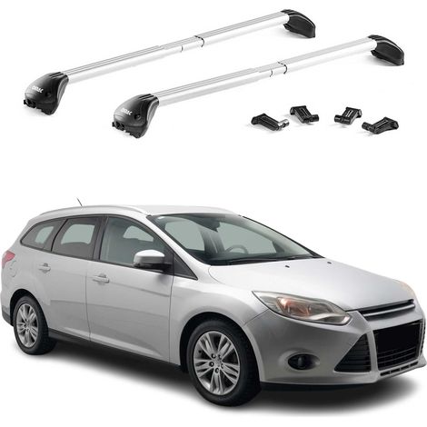 OMAC Dachträger Querträger TÜV geprüft für Ford Focus III Turnier 2011-2018 – Abschließbar (4 Schlösser) – Max 100 kg – Robuste Befestigung Silber (1/5)