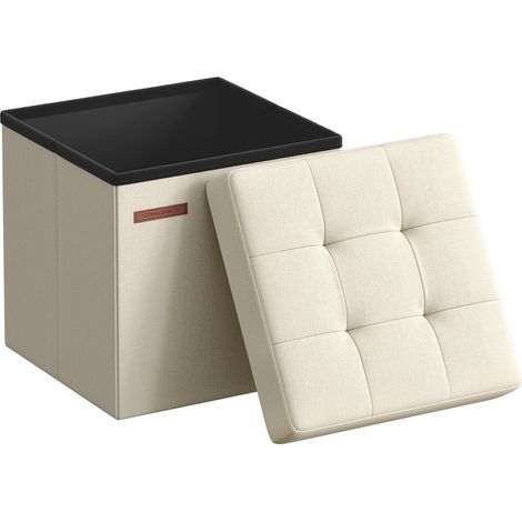 Banc de Rangement Pliable de 110 cm, Coffre de Rangement, Tabouret Repose-Pieds, Pouf de Chambre, Blanc Crème (1/5)