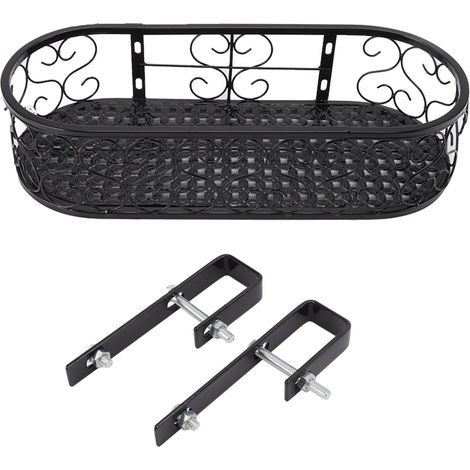Support pour pots de fleurs en fer noir, organisateur de plantes pour rambarde de 2,5 cm, décoration intérieure et extérieure pour balcon. (1/5)