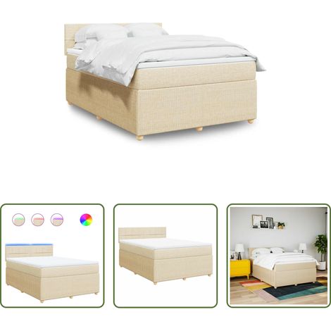 vidaXL LED-Beleuchtung - Boxspringbett mit Matratze Creme 140x200 cm Stoff (1/5)