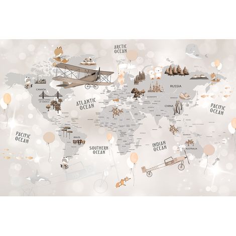 Papier peint panoramique Enfants - Carte du Monde - 260 cm x 173 cm (1/2)