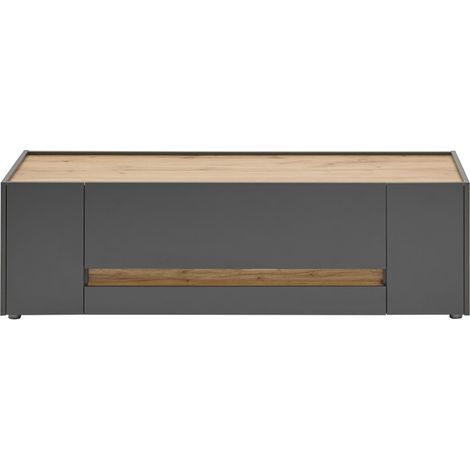 Wohnzimmer TV Lowboard modern CRISP-61 in anthrazit mit Absetzungen in Wotan Eiche Nb., B/H/T: ca. 140/40/45 cm (1/5)