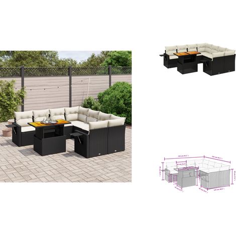 Salon de jardin 9 pcs avec coussins noir résine tressée - Ensemble Salon De Jardin - Meuble Extérieur - Résine Tressée - Rotin Synthétique - Table Extensible (1/3)