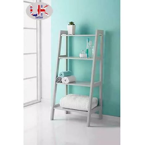 Saxony Wooden 4 Tier Ladder Shelf For Extra Storage Display Bathroom Unit (1/2)