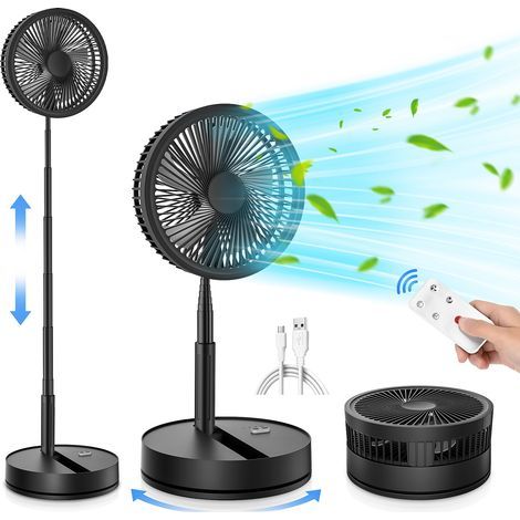 Foldable telescopic fan, 8000 mAh capacity, oscillation function, portable, timer, black. (1/5)