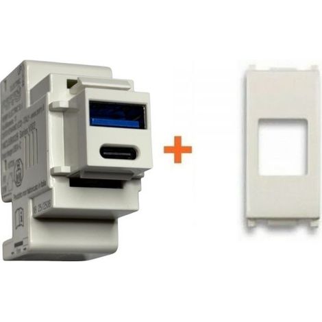 Perry presa USB A + C 3A compatibile Vimar Plana bianca - 1MCUSB002B