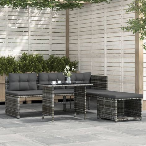 4-tlg. Garten-Essgruppe mit Kissen Grau Poly Rattan vidaXL (1/5)