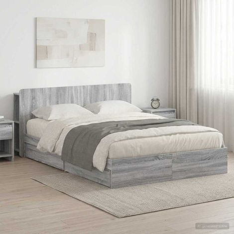 vidaXL Bed Frame with Storage Grey Sonoma 140 x 200 cm Engineered Wood (1/5)