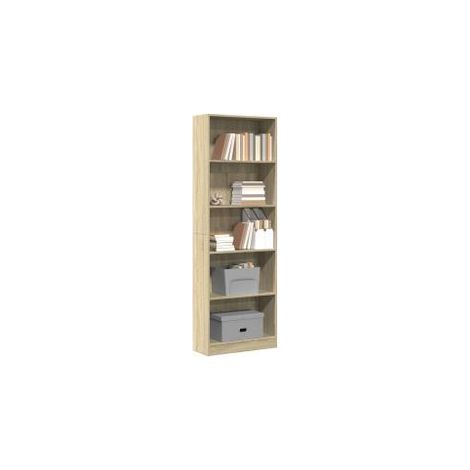 Bibliothèque en bois 5 niveaux L60xH176xP24 - Collection Klazik-Chêne clair (1/5)