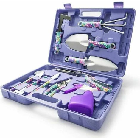 10 Pièces Kit outils du jardinier Outils de Jardinage Kit Cadeau Poignée Ergonomique avec Mallette de Rangement Anti-rouille Truelle Rateau Désherbeur Cisaillement Pulvérisateur Pelle. (1/4)